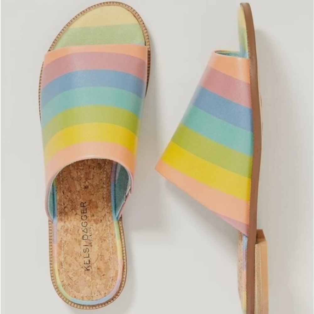 Kelsi Dagger Anthropologie Brooklyn Rainbow Slide Fake Leather Sandals